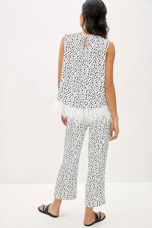 Gianna Feathered Pant Set - Black and White